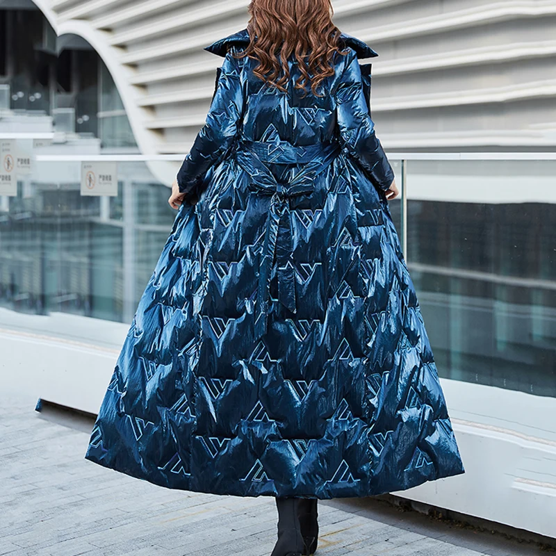 Dark Blue Down Coat Women X-long Jacket 2020 New Winter Warm Parkas Female White Duck Slim Overcoat Tops AN44 | Женская одежда