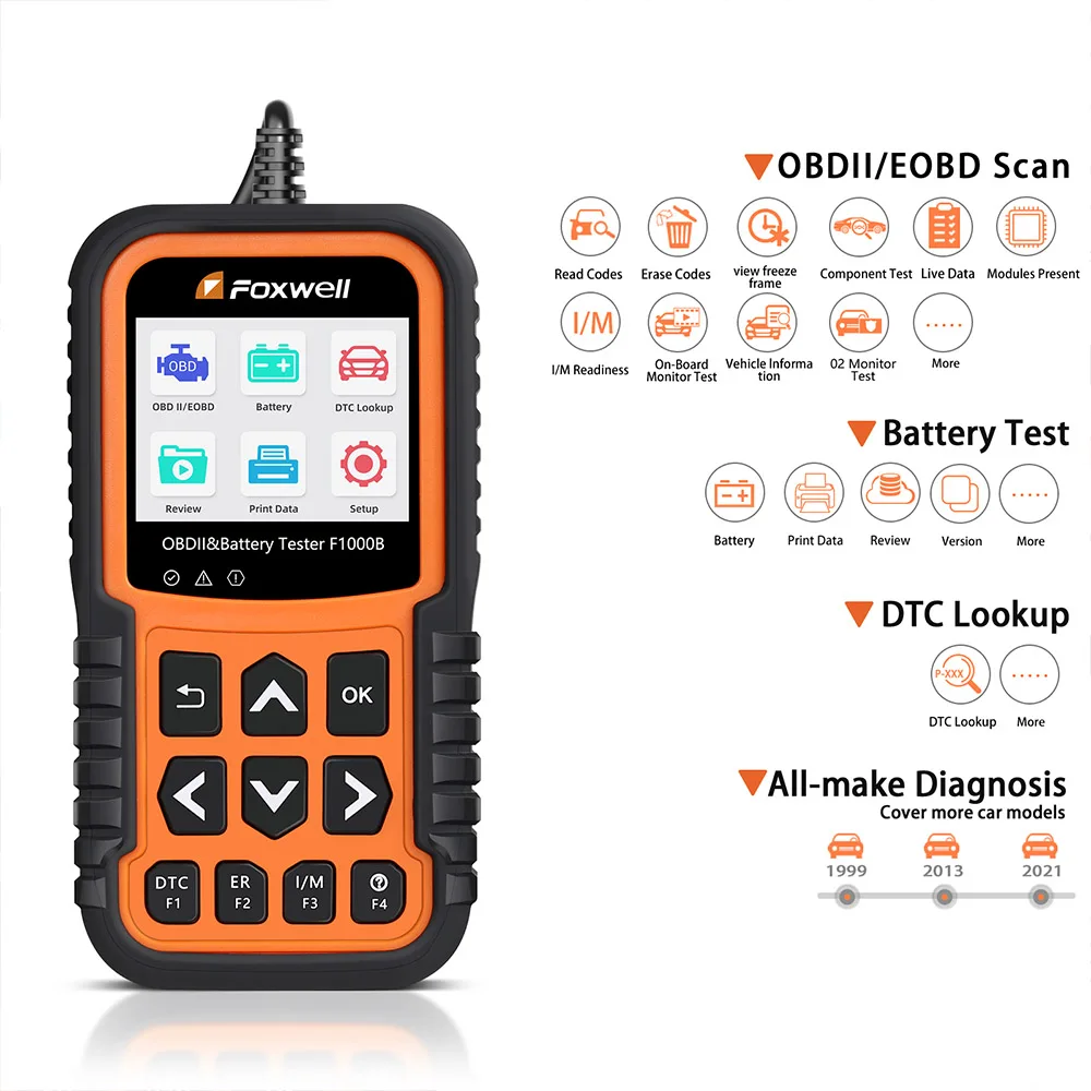 Устройство чтения кодов Foxwell F1000B CAN OBDII/EOBD и тестер батареи 2 в 1 |