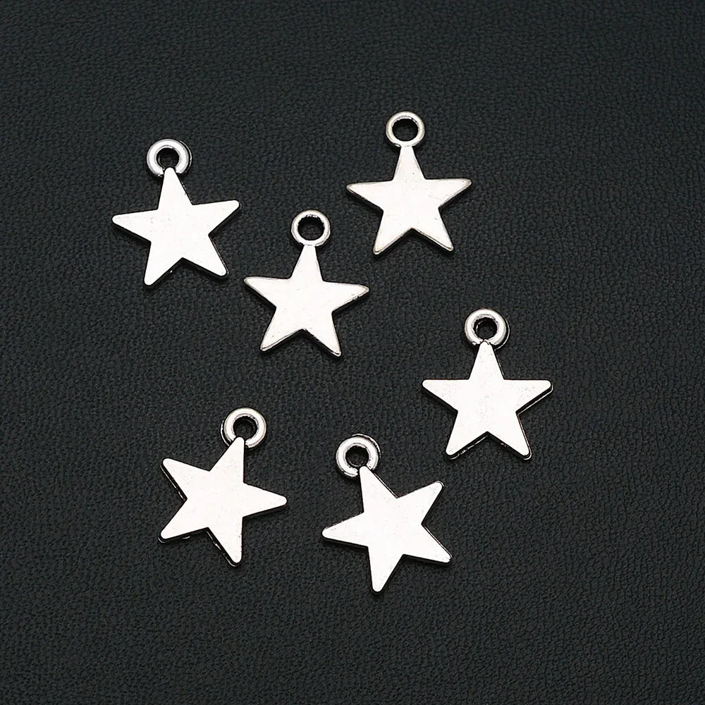 

30PCS/Lots 12x15mm Antique Silver Plated Star Charms Mini Pendants For Keychain Jewellery Making Supplies Parts Handmade Kit