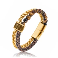 mingao new custom name charm chakra for men natural stone gold beaded bracelets golden chain women magnetic cuban link bracelet