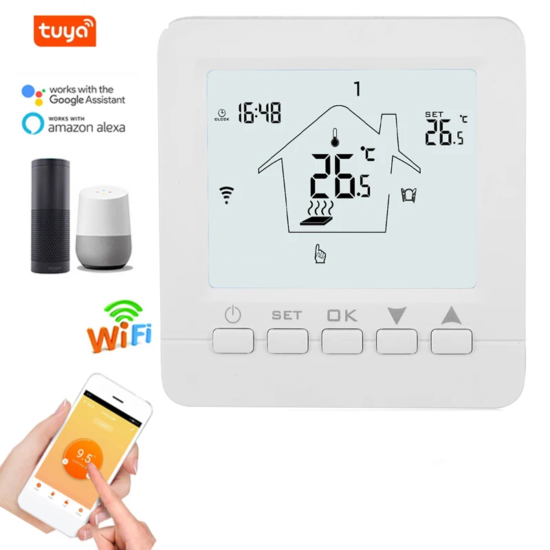 Умный термостат с Wi Fi для системы теплого пола электрического/водяного/газового