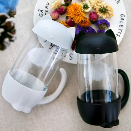 

Cute Cat Dog Glass Cup Tea Mug with Fish Infuser Strainer Filter Soaking Filter Cup Home Offices Tea Mugs