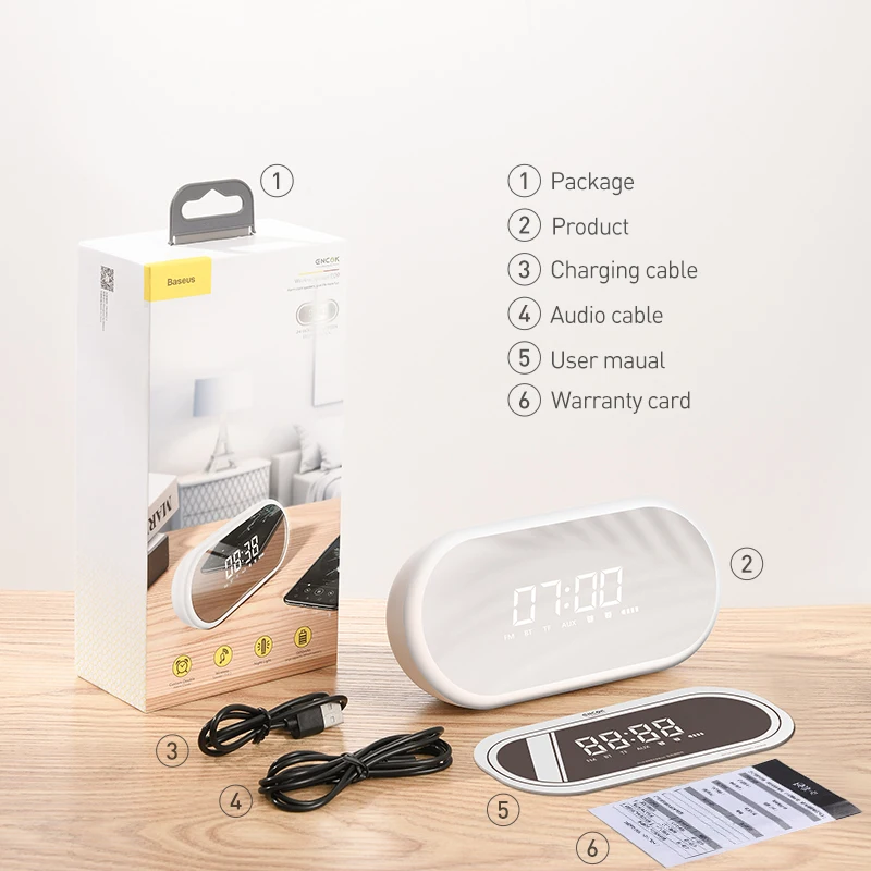 

Baseus High Quality Bluetooth Speaker With Alarm clock Function Bass sound Portable Music Player Wireless Speaker annular lamp