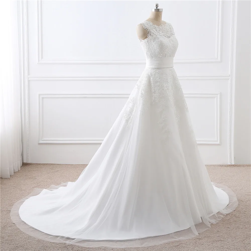 H & S-vestidos de novia con velo, falda desmontable sin mangas, línea A, de boda para invitados, tren de barrido, 2019