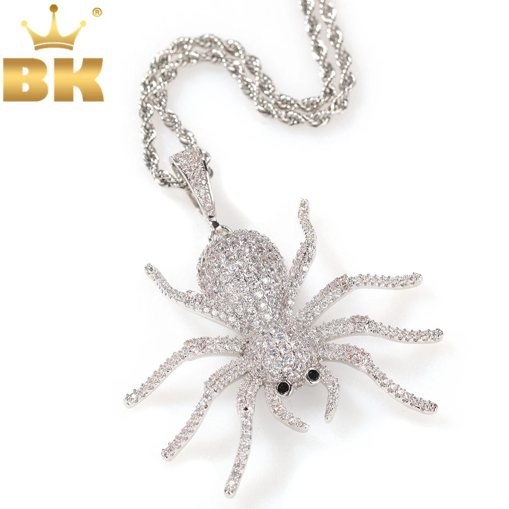 Шикарный король паук кулон ожерелья Хип-хоп цепочка BLING Bling кубический цирконий
