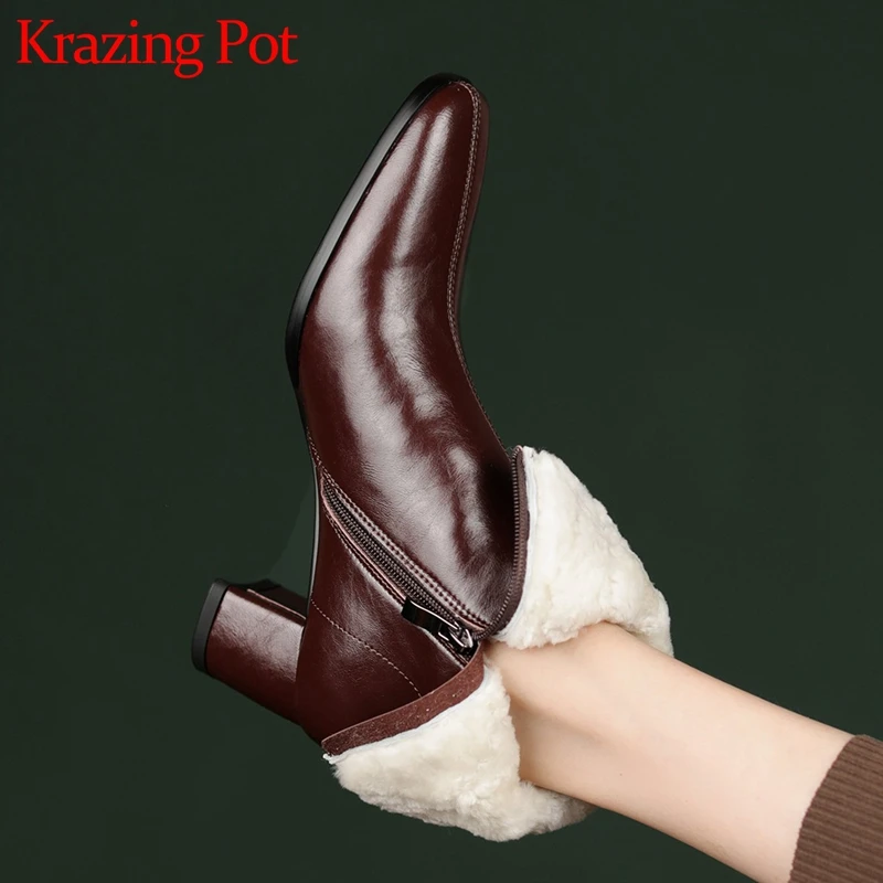 

Ботинки Krazing Pot из коровьего спилка и шерсти зимние теплые ботинки большого размера 43 с квадратным носком для молодых девушек ботильоны из и...