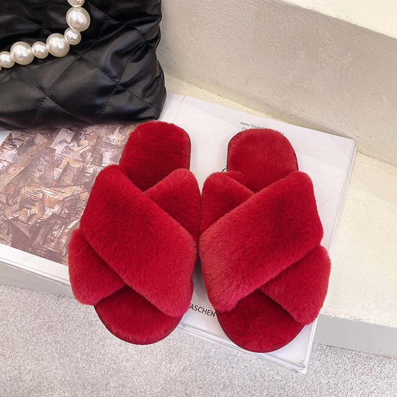 Женские пушистые шлепанцы сланцы из искусственного меха мягкая обувь на плоской