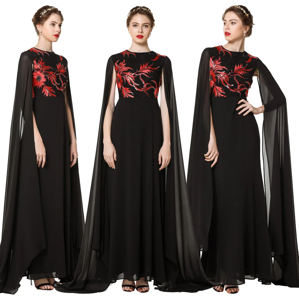 

Women Chiffon Cape Shawl Dress Elegant Long Dresses High Waist Cocktail Party Gown Clothing Costume New