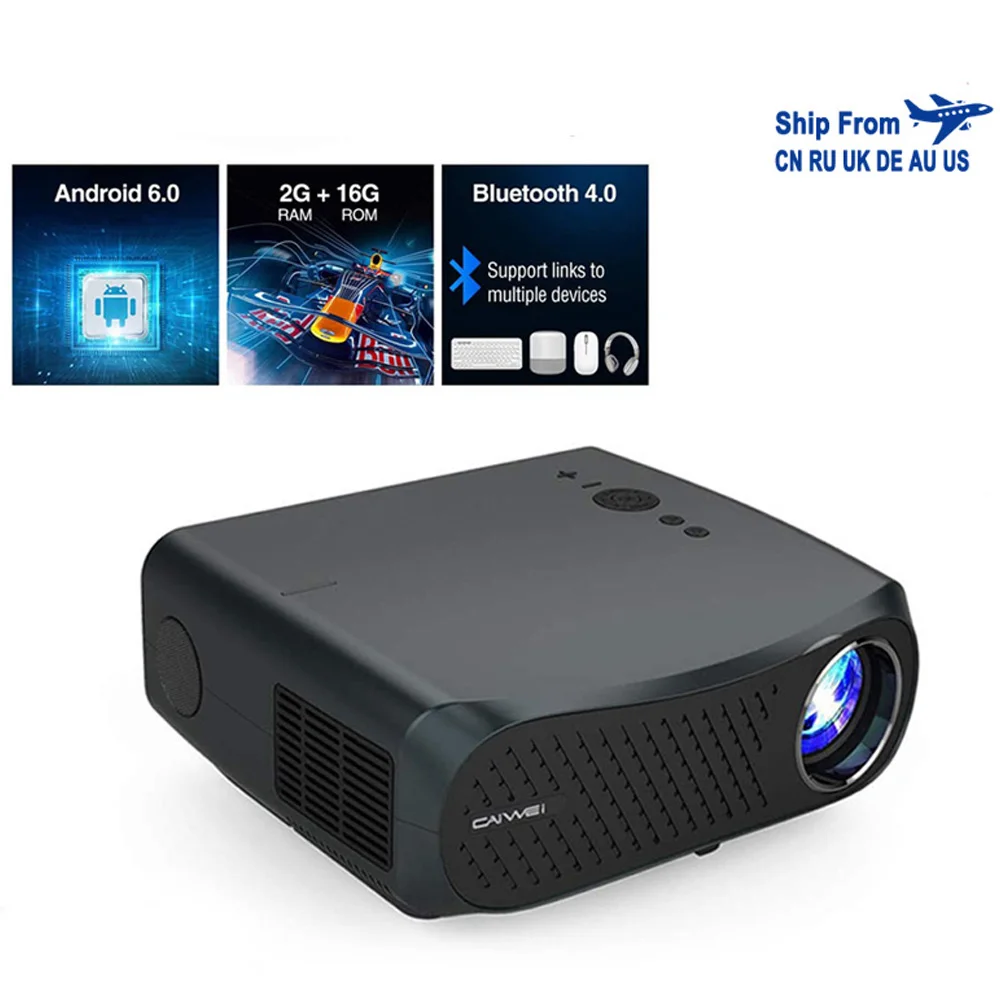 Видеопроектор 4K для домашнего кинотеатра Led Android 6 0 7200 лм беспроводной Airplay черный