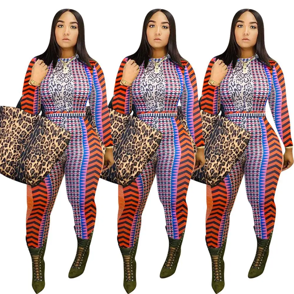 

Vintage Women Colorful Striped Printing Jumpsuits Lady's Fashion O-neck Full Sleeves High Waist Bodycon Rompers 2020 Autumn New