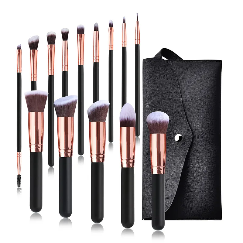 

14 makeup brushes professional beauty tool foundation brush set Rose Gold / Black Foundation Powder Eyeshadow For Make UP