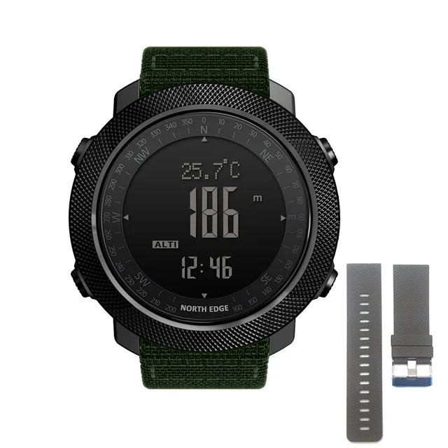 APACHE Green-Rubber NORTH EDGE, мужские спортивные часы, альтиметр, барометр, компас, термометр, шагомер, мировое время, цифровые часы для бега, скалолазания - Цвет: APACHE Green-Rubber