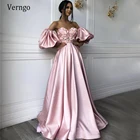 Verngo винтажное милое длинное вечернее платье розовые пышные рукава 3D Цветы А-линия Саудовская Арабская официальная Вечеринка платья 2021 красота