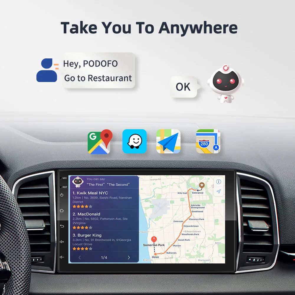 Podofo 8G 128G Car Radio GPS 2 din Android 10.0 Auto Carplay Universal 7 3