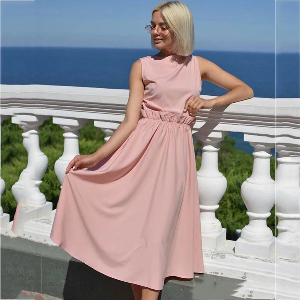 Женское длинное платье с оборками повседневное свободное пляжное круглым