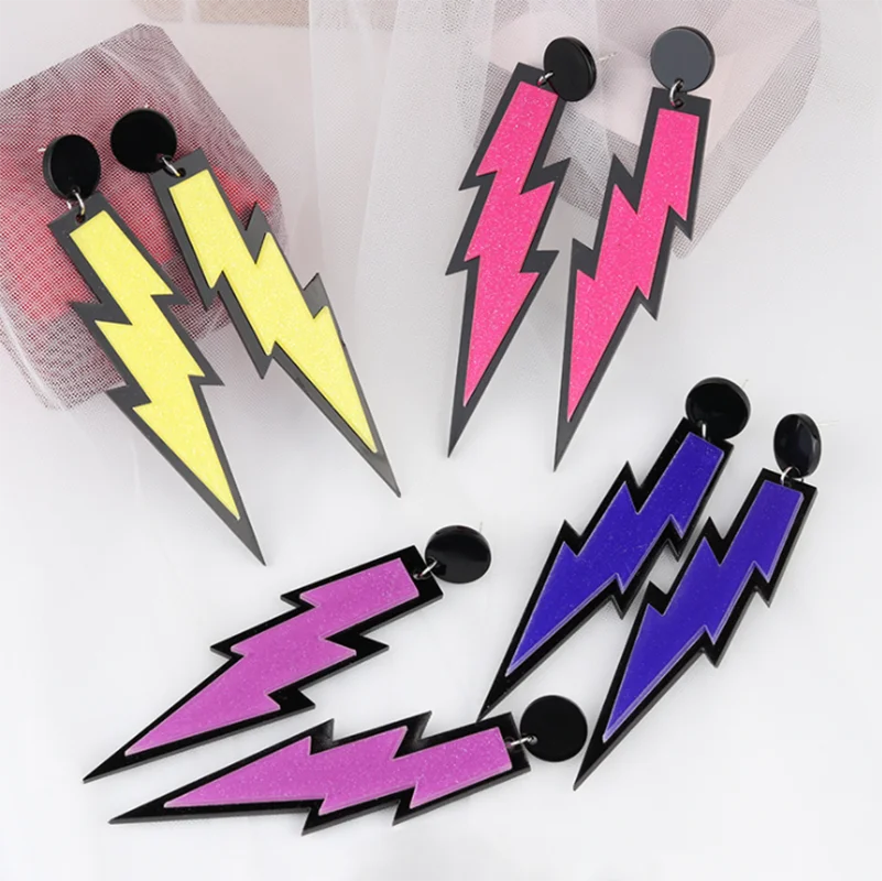 

Fashion Acrylic Colorful Lightning Earrings For Women Exaggerated Flash Geometric Drop Dangle Earrings Party