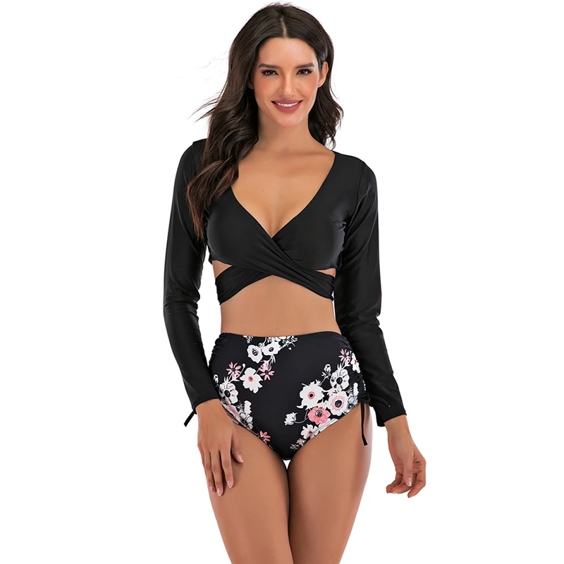 Женский купальник из двух предметов бикини с высокой талией 2020 пляжная одежда