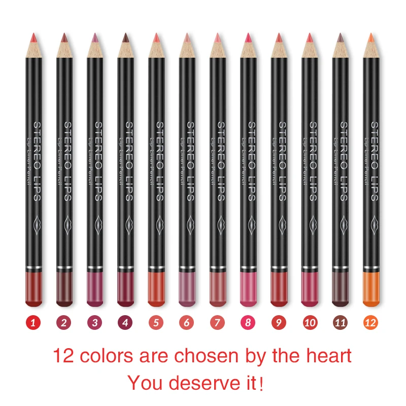 

12 Colors Stylish Lipstick Waterproof Lip Liner Long Lasting Matte Lipliner Pencil Makeup Comestics Tools Whitening