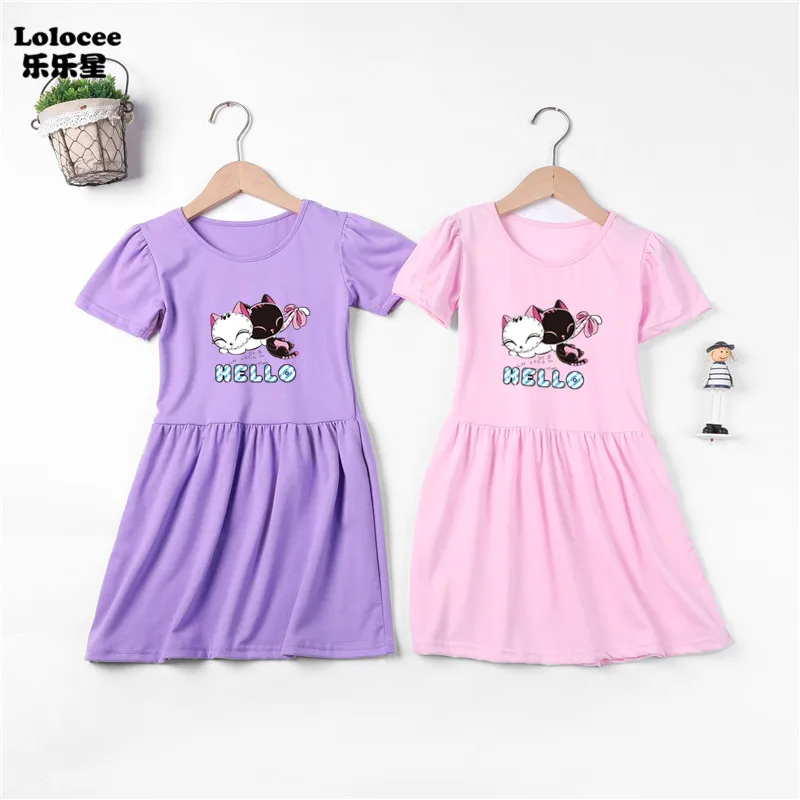 New Kawaii Cartoon Totoro Kids 3D Print Dress Girls Cotton O Neck Short Sleeve Funny Brand Anime T-Shirt with Pocket | Детская одежда и