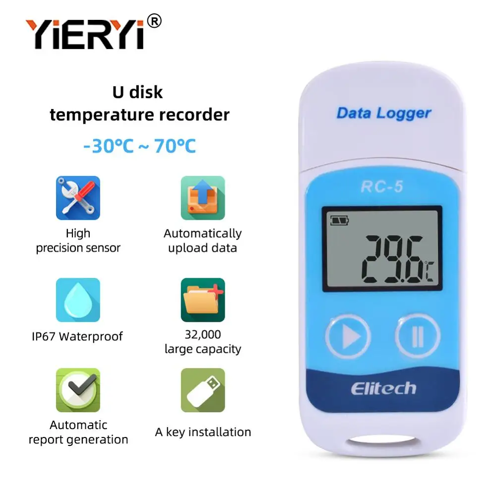 Yieryi RC 5 Мини цифровой USB Регистратор температуры данных Temp C/F регистратор для