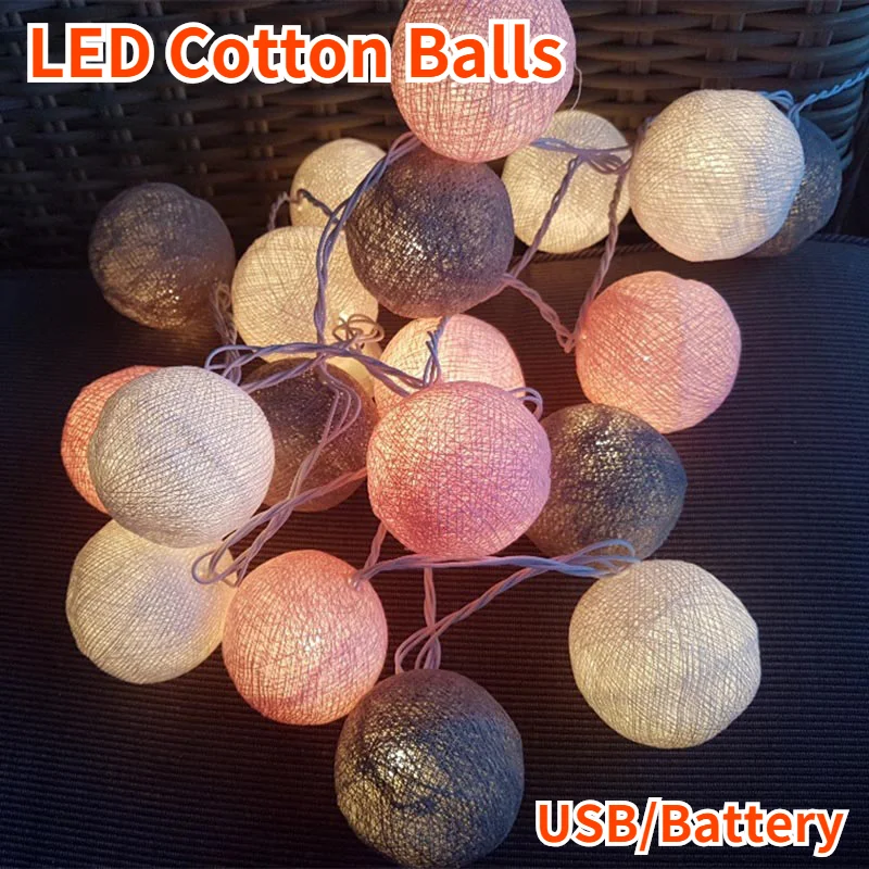 

3M 20LED Cotton Balls Garland Fairy Lights String Garden Christmas Holiday Wedding Party Bedroom Lamp Chain Outdoor Decorations