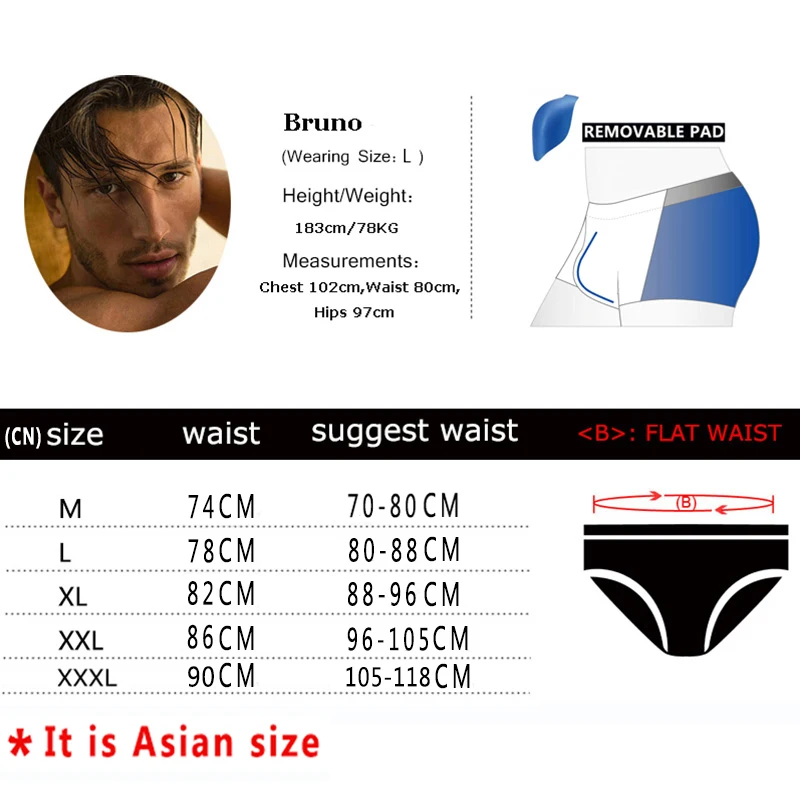 

Men's Brief With Pad Underwear Low Waist Sexy Swimwear Swimsuit Summer Swimming Trunks Swim Briefs