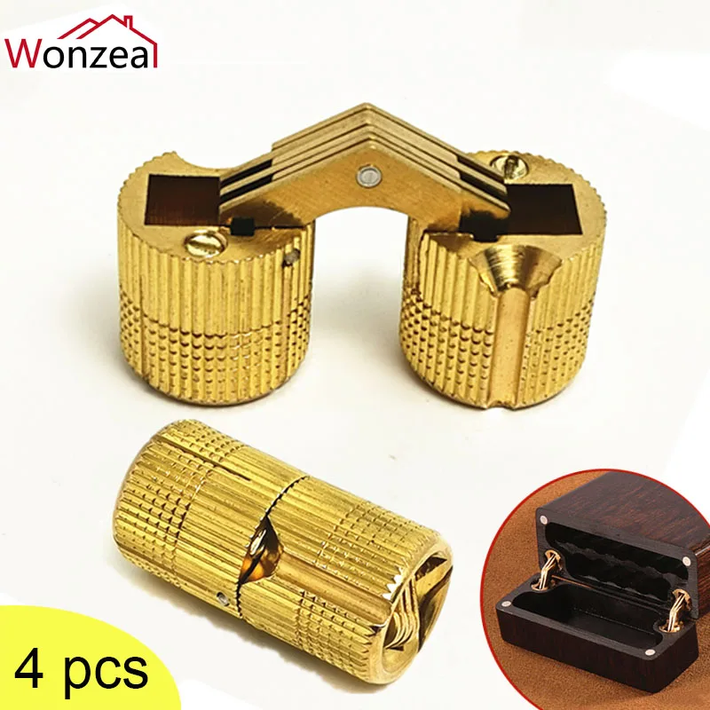 4PCS Pure Copper Barrel Hinges Cylindrical Hidden Concealed Cabinet Invisible Brass Hinge Gift Box Mount Furniture Hardware