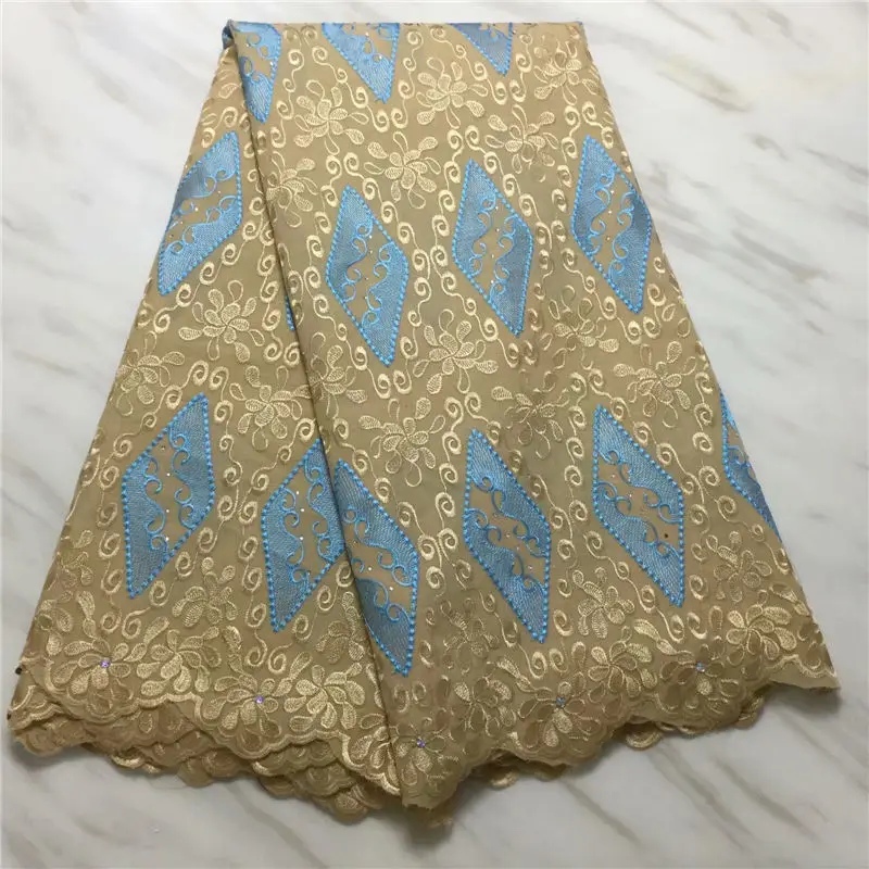 

African Lace Fabric French Swiss voile Cotton Embroidered Stones High Quality Nigerian Laces Fabrics 5Yards/Lot For Wedding