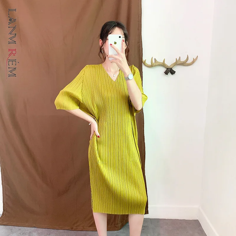 Платье LANMREM женское Плиссированное с рукавами летучая мышь винтажная одежда в