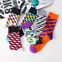 mens funky design socks bright cotton rich coloured stripes plaid contrast one size