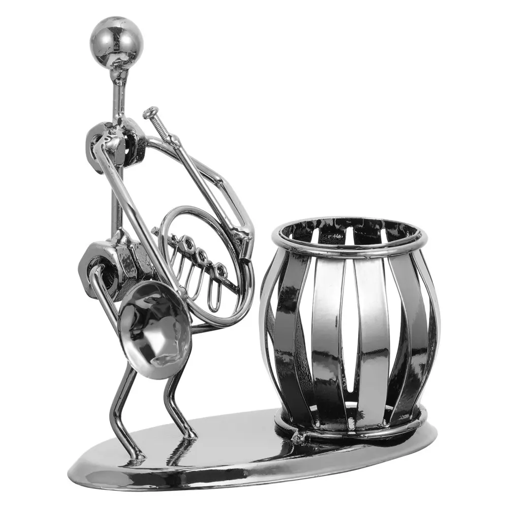 

1Pc Hollowed Pen Holder Desktop Pen Organizer Office Brush Pot Ironwork (Silver)