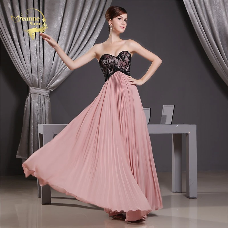 Женское шифоновое вечернее платье розовое и черное с кружевной