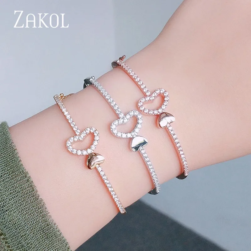 ZAKOL Романтический кубический цирконий Любовь Сердце милый браслет невесты