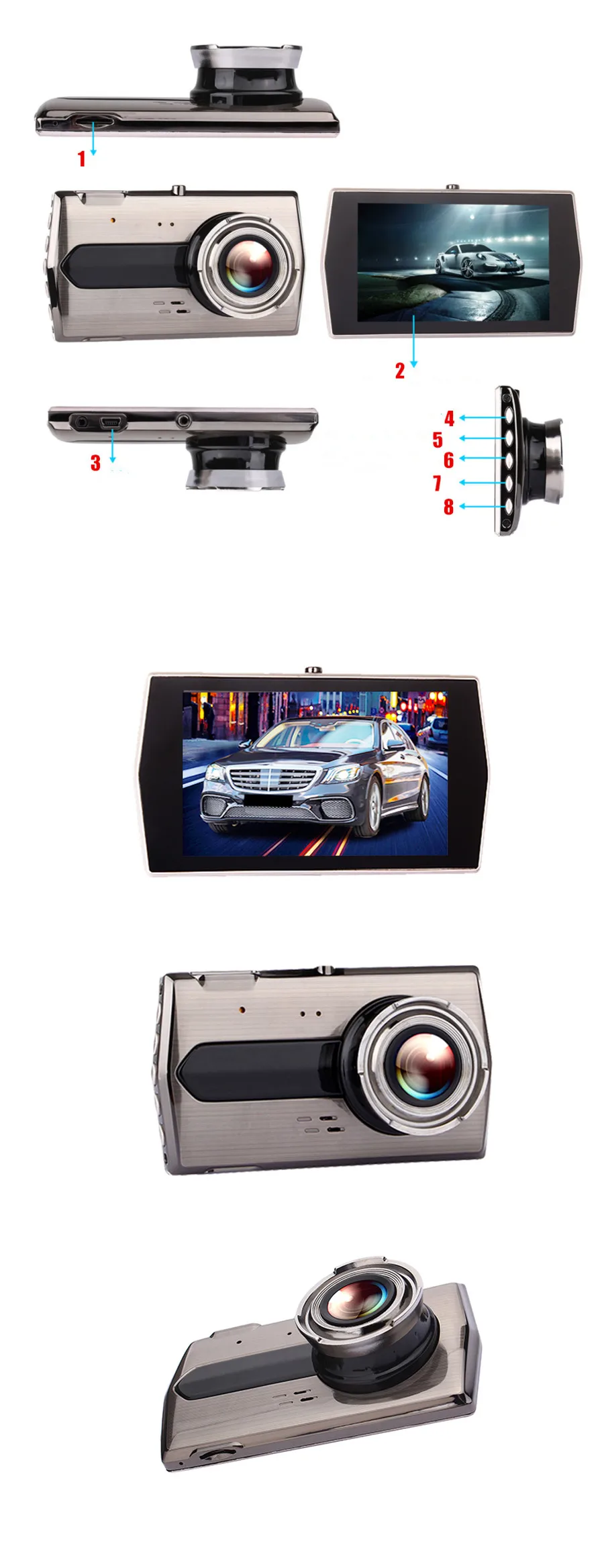 Dash камера Full HD 1080P " ips Автомобильный видеорегистратор с двойным объективом видеорегистратор Передний+ задний видеорегистратор ночного видения g-сенсор монитор парковки HDMI