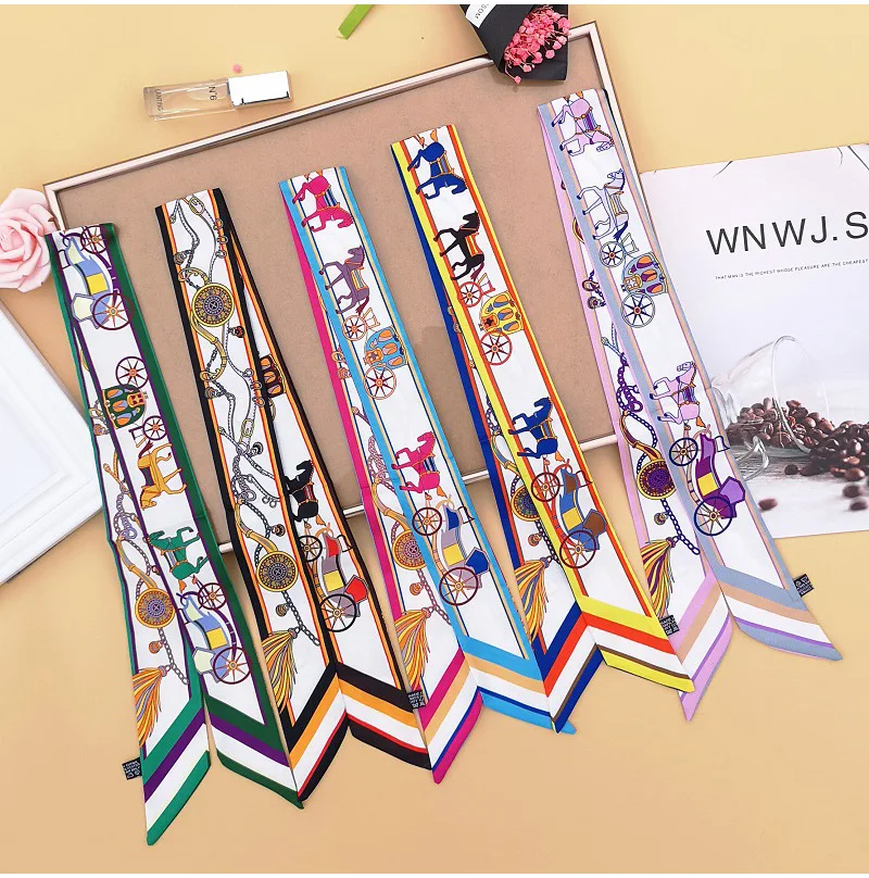 

Fashion Carriage Series Ladies Scarf Twill Print Headscarf Handbag Ribbon Hair Headband Ladies Neck Scarf G23