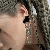 u magical street style black love heart dangle earring for women textured long tassel chunky chain earring jewellery pendientes