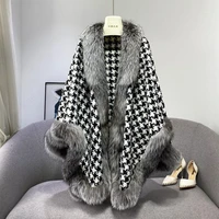 womens luxury faux fur coats winter fashion lattice coats fox fur houndstooth jackets thick warm fluffy outerwear