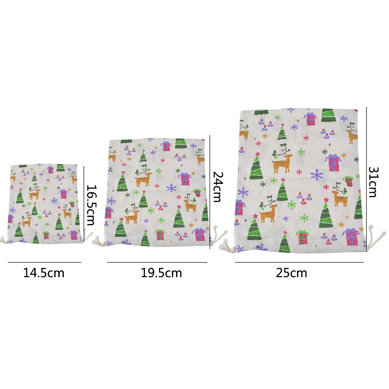 New1PC тканевые сумки для хранения со снежинками и оленями льняные на шнурке