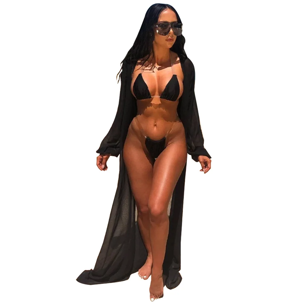 Женский комплект из 3 предметов Adogirl однотонное шифоновое бикини купальный