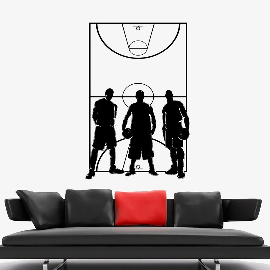 Наклейка на стену в виде баскетбольной площадки Виниловая наклейка с окошком для