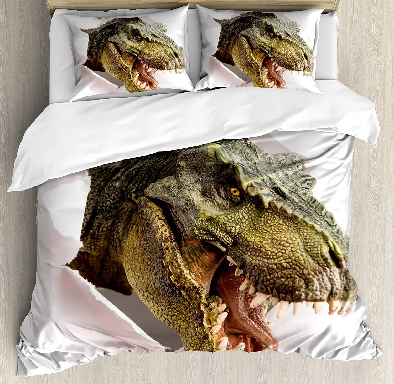 

Dinosaur Bedding Set Dangerous Dinosaur Tears Up the Paper Wall Image Scary Break Scenery Duvet Cover Pillowcase For Home
