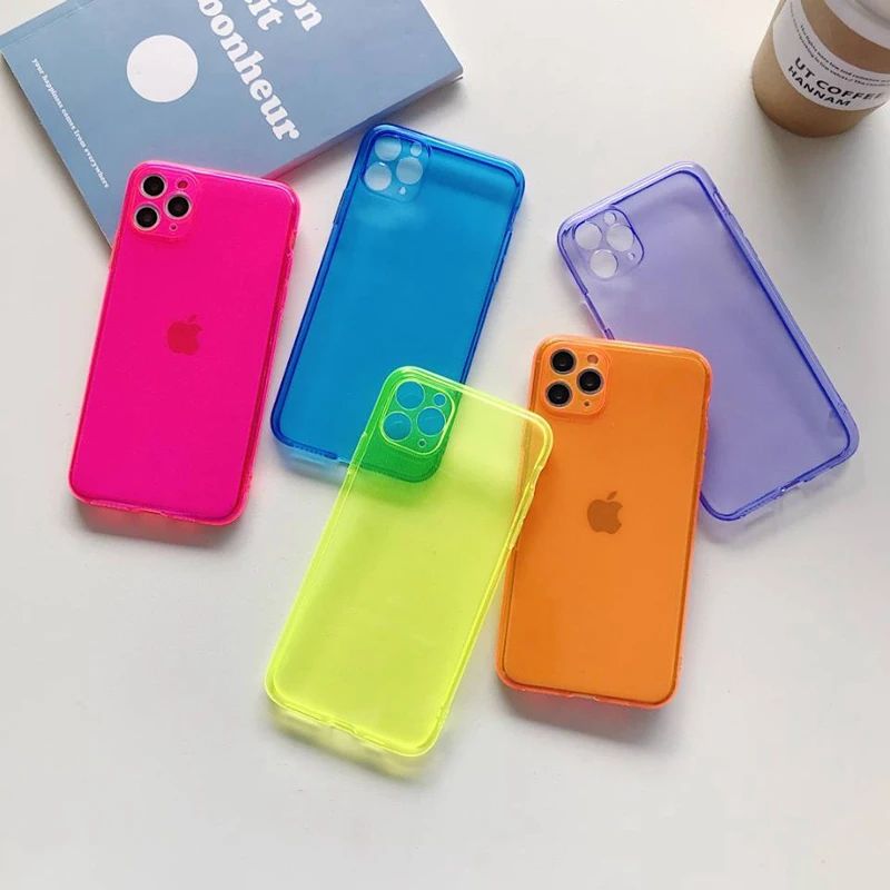 Неоновый флуоресцентный цветной чехол для телефона iPhone SE 2020 11 Pro X XR XS Max 7 7Plus