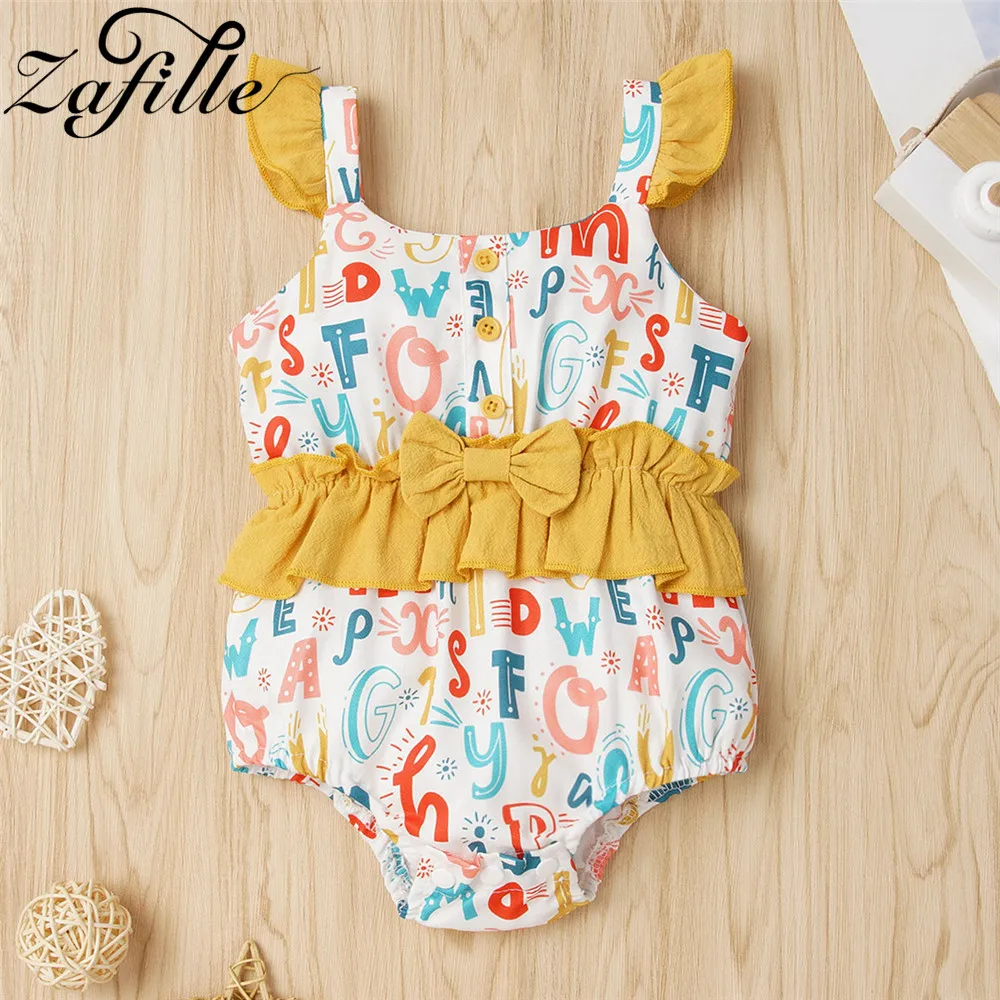 ZAFILLE Cartoon Baby Rompers Ruffles Bowknot Bodysuit For Newborns Overalls Kids Onesies Girl Summer Clothes 2021 | Мать и ребенок