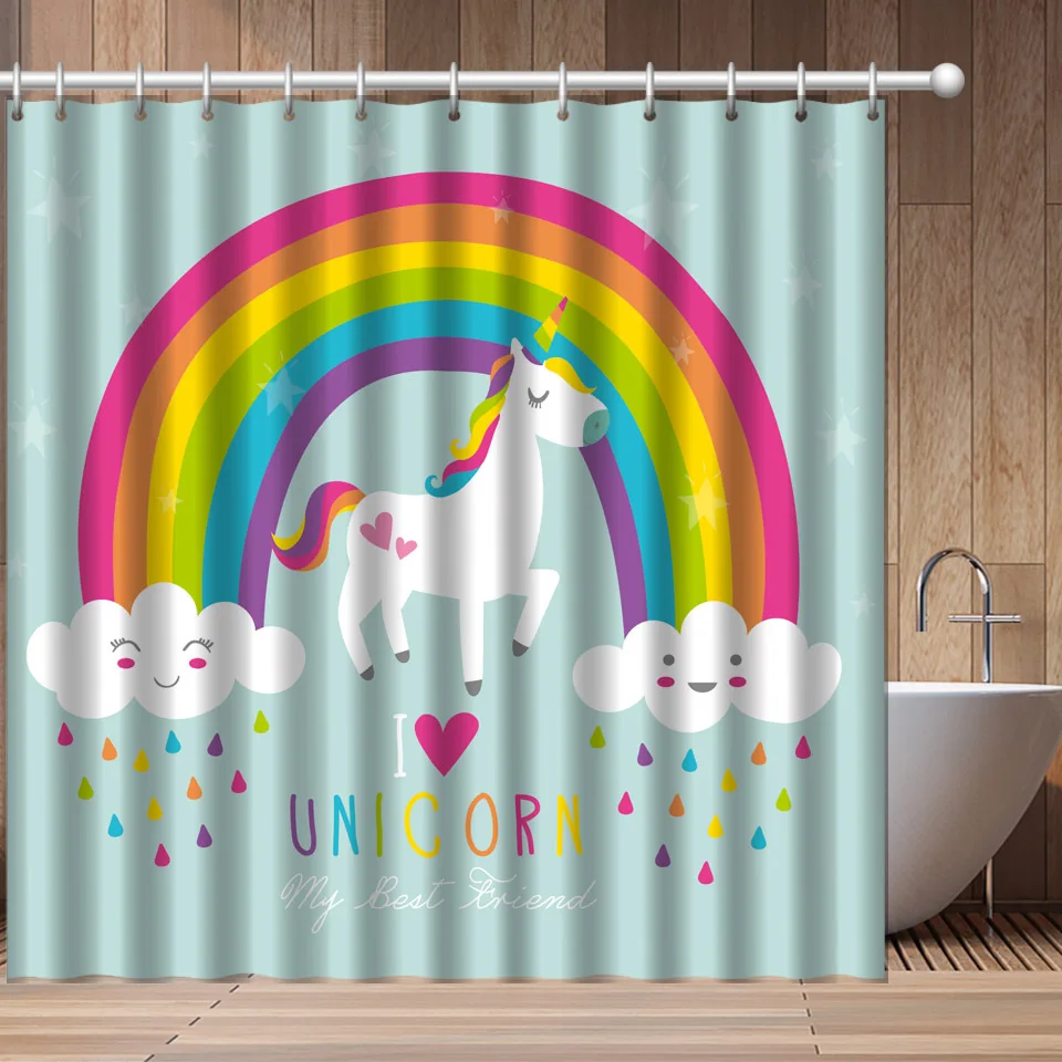 

Мультяшная Радужная дизайнерская душевая занавеска с единорогом 3D детская ванная Водонепроницаемая занавеска для душа из полиэстера с циф...