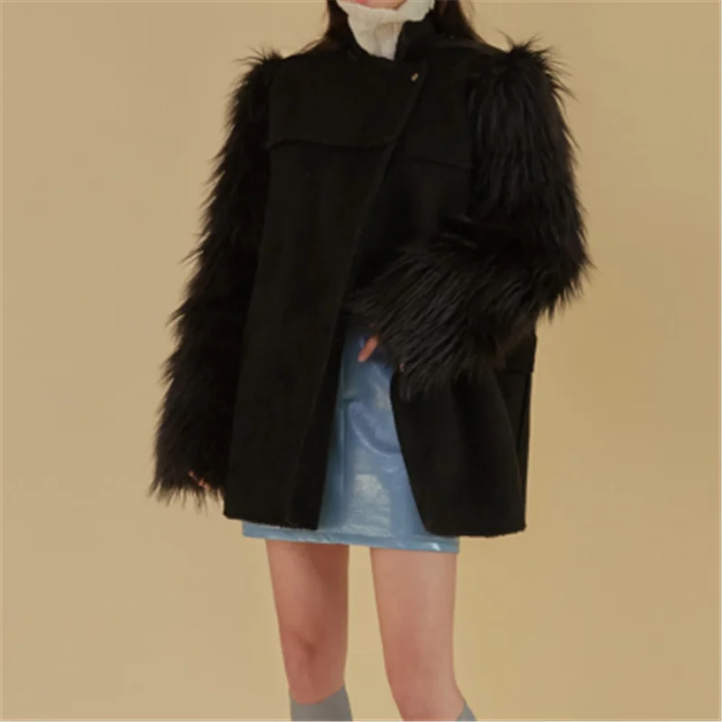 

Korean Style Vintage Sexy Faux Fur Double-faced Woolen Fur Coat for Ladies Elegant Night Club Causal Coat 2020 Winter Coat