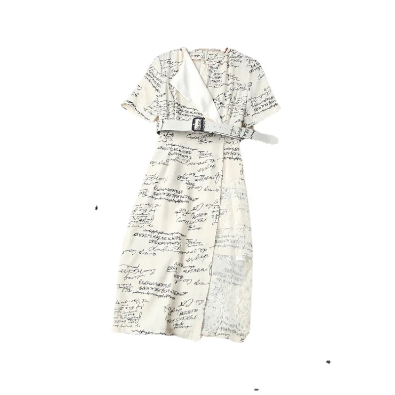 

2021 Short Sleeve V-neck Monogrammed Lace Fashion Dress European and American Women's Wear for Summer