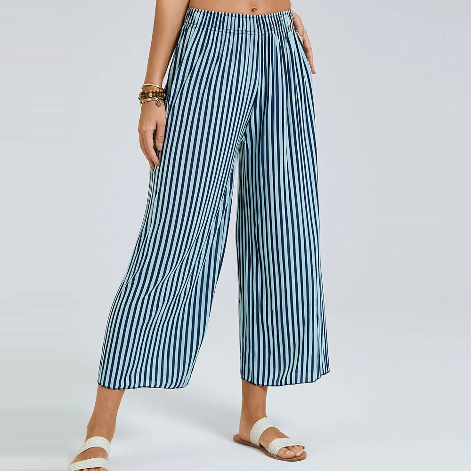 

New Women's Casual Fashion Skinny Cotton Linen High Waist Printed Wide Leg Pants pantalones de mujer