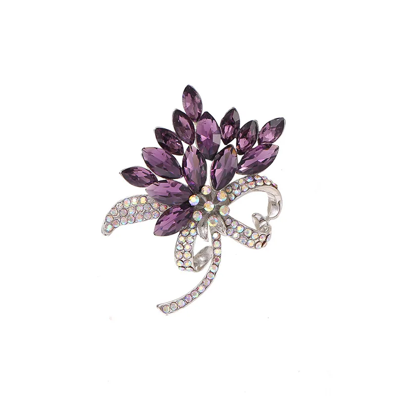 

Boho Female Crystal Flower Brooch Charm Silver Color Jewelry Brooche For Women Cute Blue Purple Zircon Pin Dress Coat Accessory