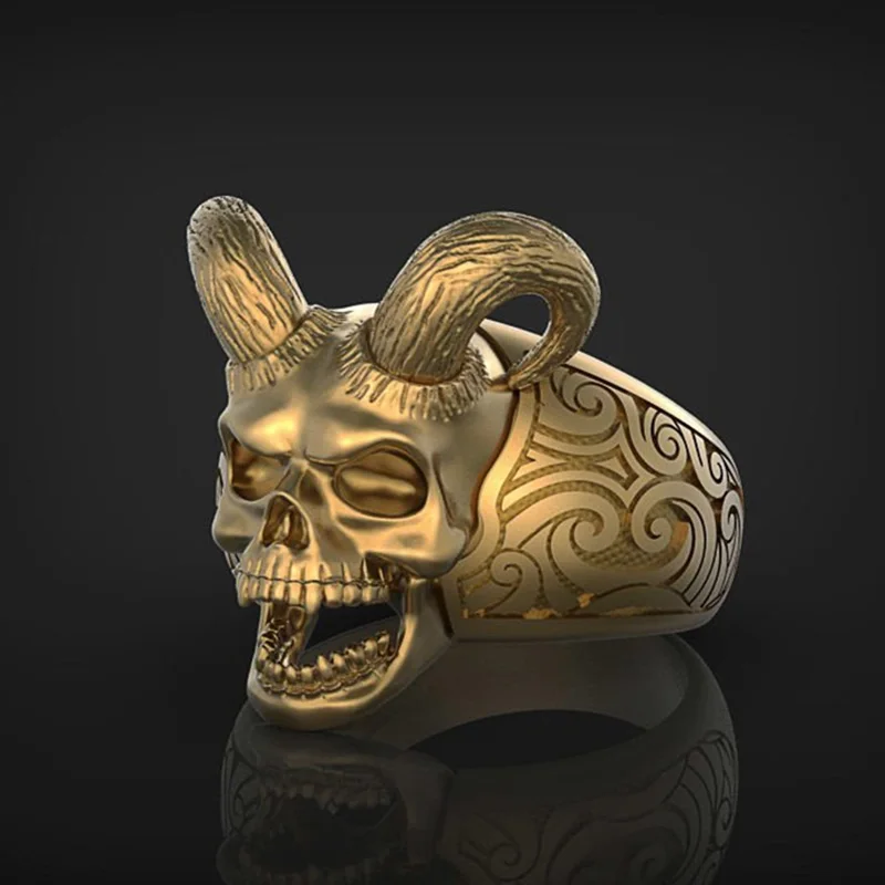 

ew Punk Hip Hop Viking Ring Classic Retro Satan Devil Skull Ring Gothic Motorcycle Men's Ring Fashion Jewelry