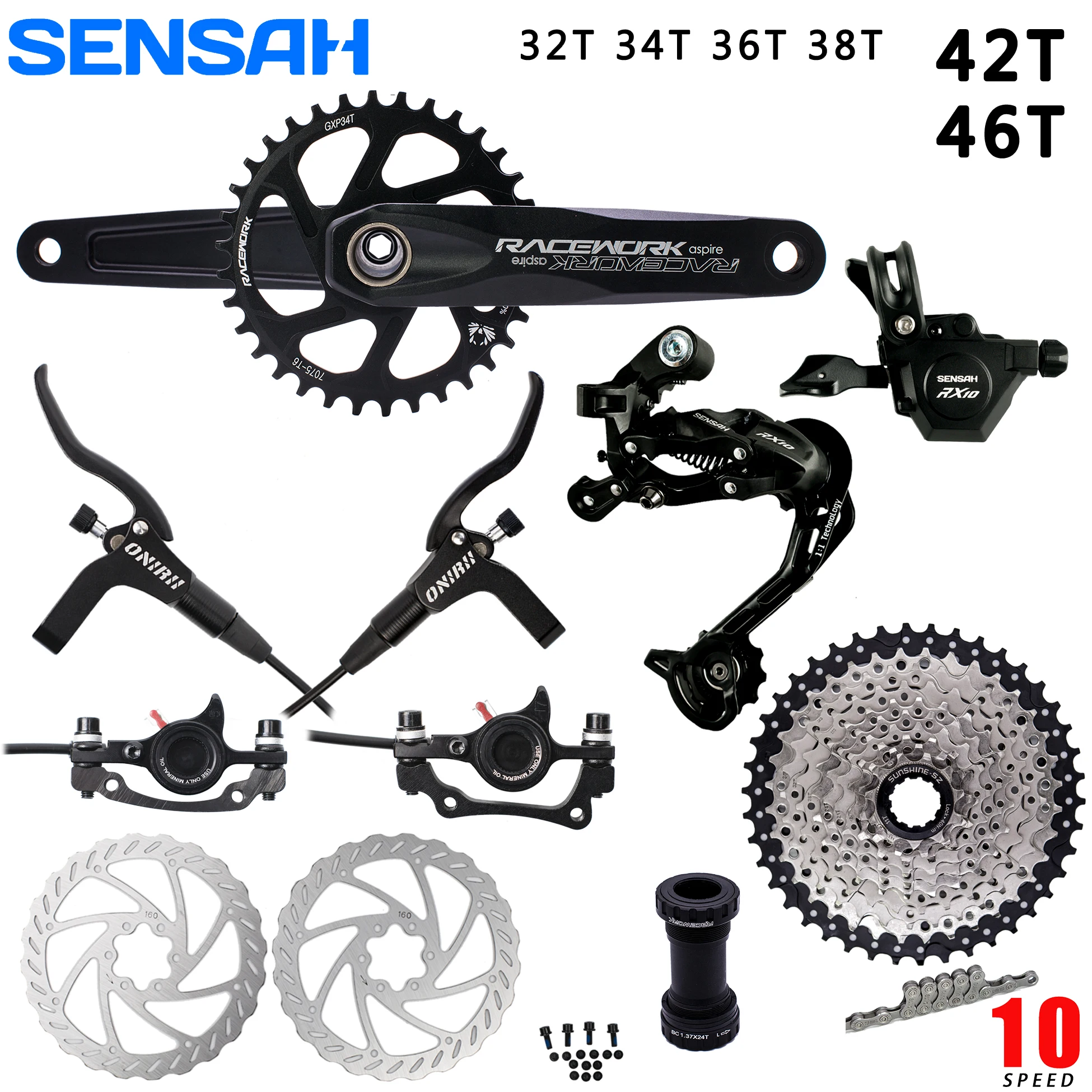 

SENSAH RX 1x10 Speed Bicycle MTB Bike Groupset Shifter Derailleur Crank Hydraulic Disc Brakes Cassette 10s A5 A7 M6000 Deore New